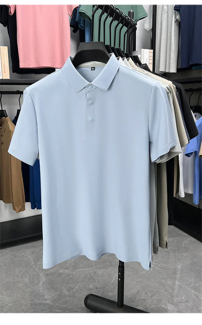 Summer Short Sleeve T-Shirt - Premium Jacquard Spandex, 7A Antibacterial, Seamless, Contrast Color, Split Hem, Wrinkle-Free Polo