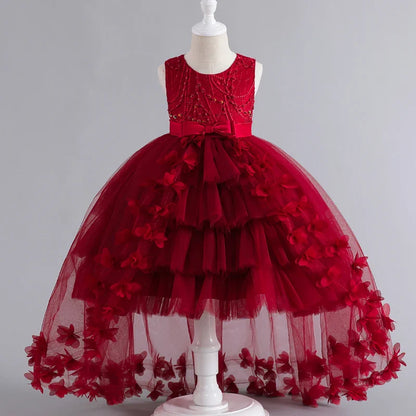 Kids for Girl's 3 to 12 years old Formal Evening Trailing Dress Sleeveless Princess Fluffy Cake Dinner Performance Dance