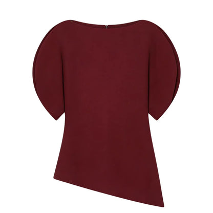 Women Vintage Black Short Puff Sleeve Shirts O Neck Asymmetrical Hem Blouse 2026 Spring Trend High Street Lady Chic Tops