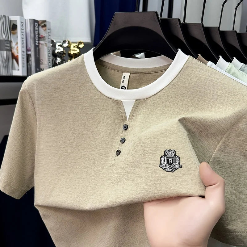 designer men's summer vacation two piece t-shirt round neck embroidered british style short sleeve casual fashion men's wear top