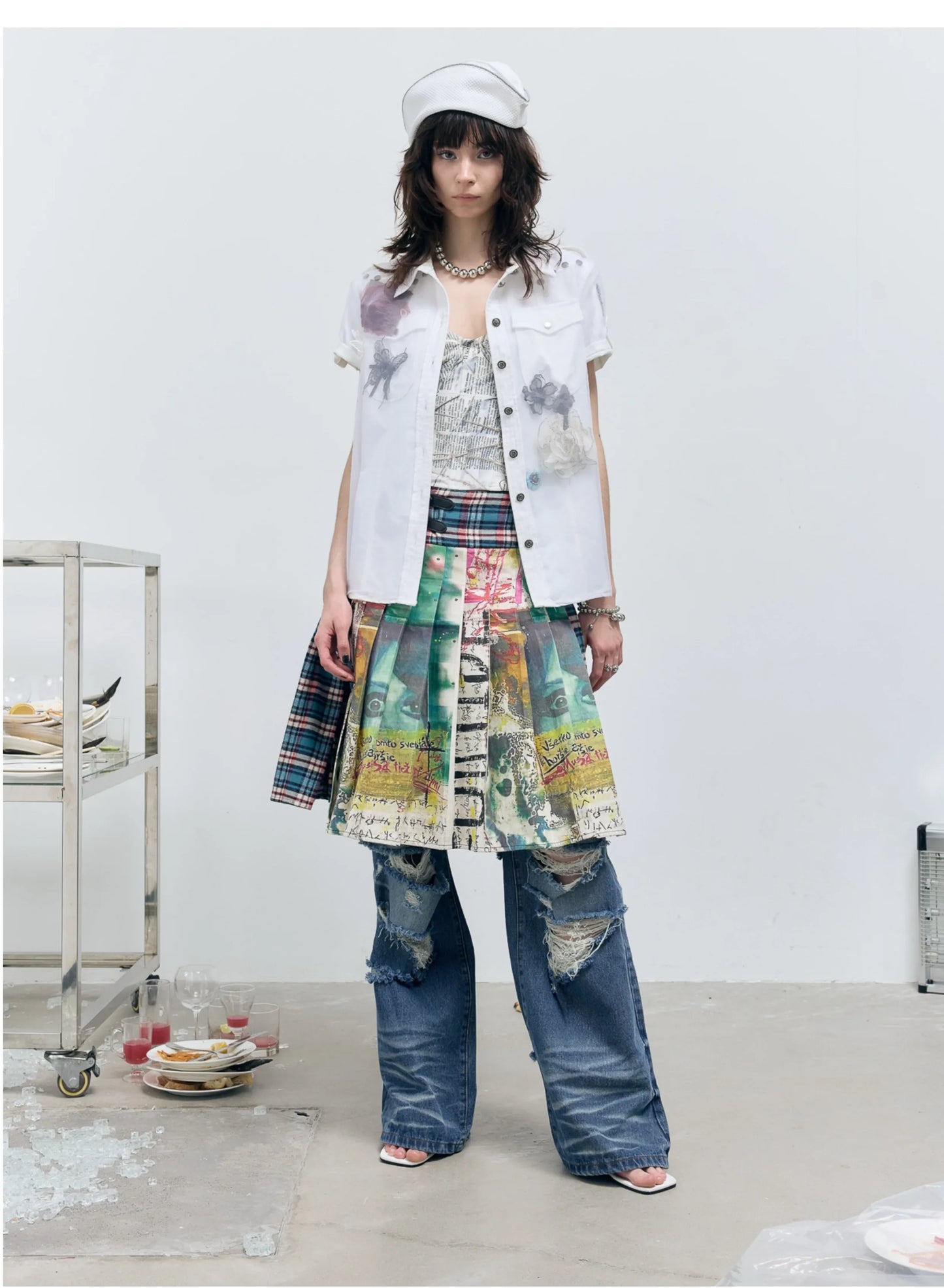 Women's Midi Skirts Tie Dye 2000s Aesthetic Harajuku Japanese Contrast Color Goblin Core American Retro High Street Design New