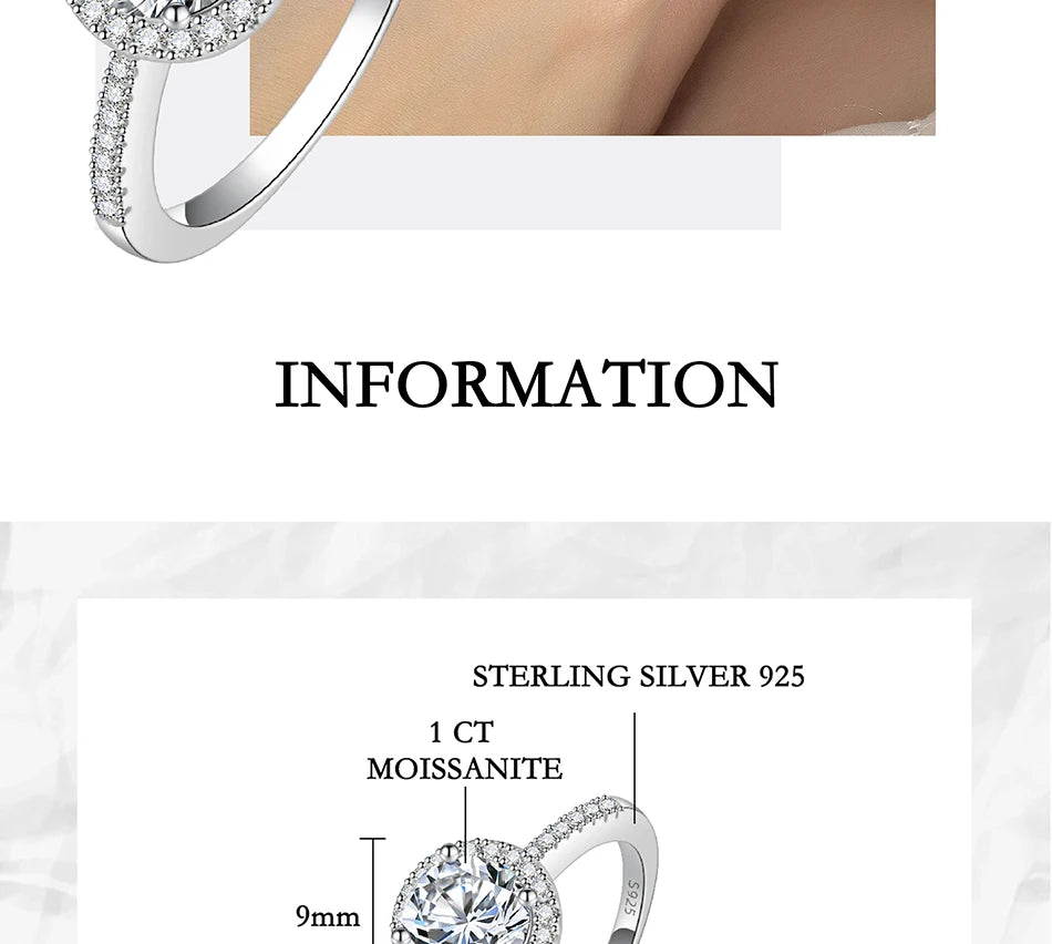 Moissanite Ring For Women S925 Pure Silver Plated 18K White Gold Round Diamond Proposal Wedding High-end Jewelry