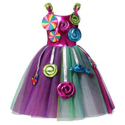 Purim 2026 Girls Disguise Candy Dress Children Colorful Dress Carnival Birthday Party Gift for Girls Lollipop Cosplay Costume