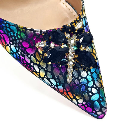 Italian Design Luxury Women's Shoes And Clutch Green Full Diamond Decoration Metal Closure Bag for Party