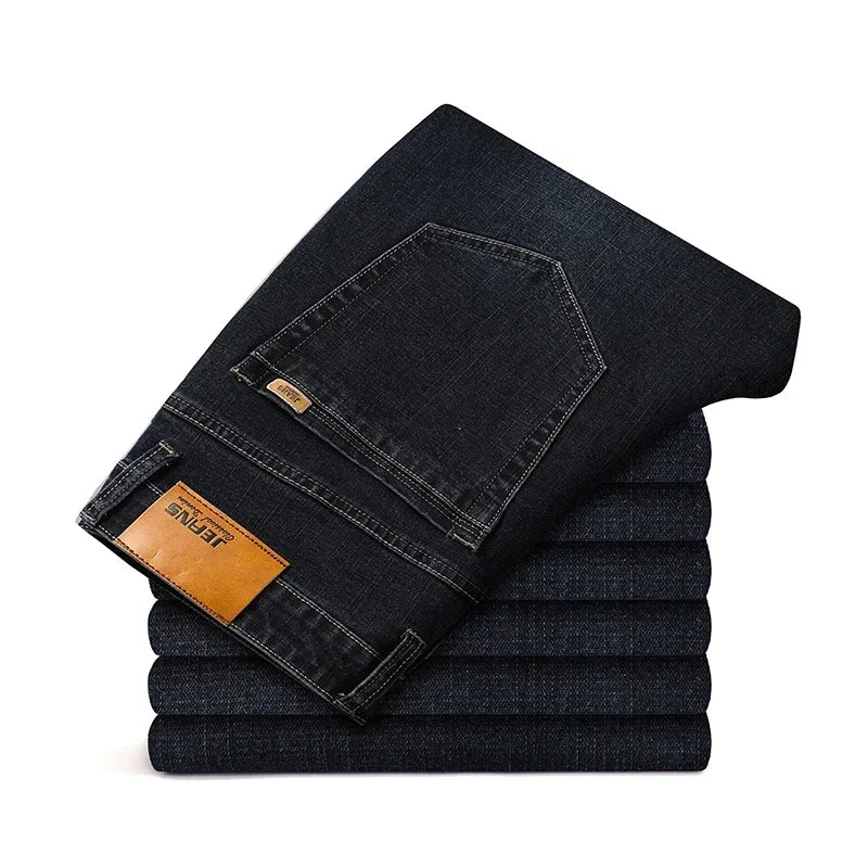 Tamanhos Grandes 40 42 44 46 2025 Nova Calça Casual Social Elástica Calça Jeans Azul Clássico Masculina Calça Jeans Solta Reta Masculina