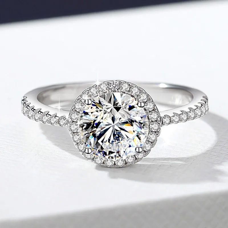 0.3-3CT D Color 100% Real Moissanite Rings for Women Round Sparkling Simulated Diamond Band S925 Sterling Silver Jewelry