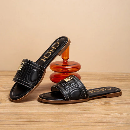Woman Flat Shoes Summer New Solid Color Embossed Sandals Simple Fashion Slippers For Girl Students Shoes