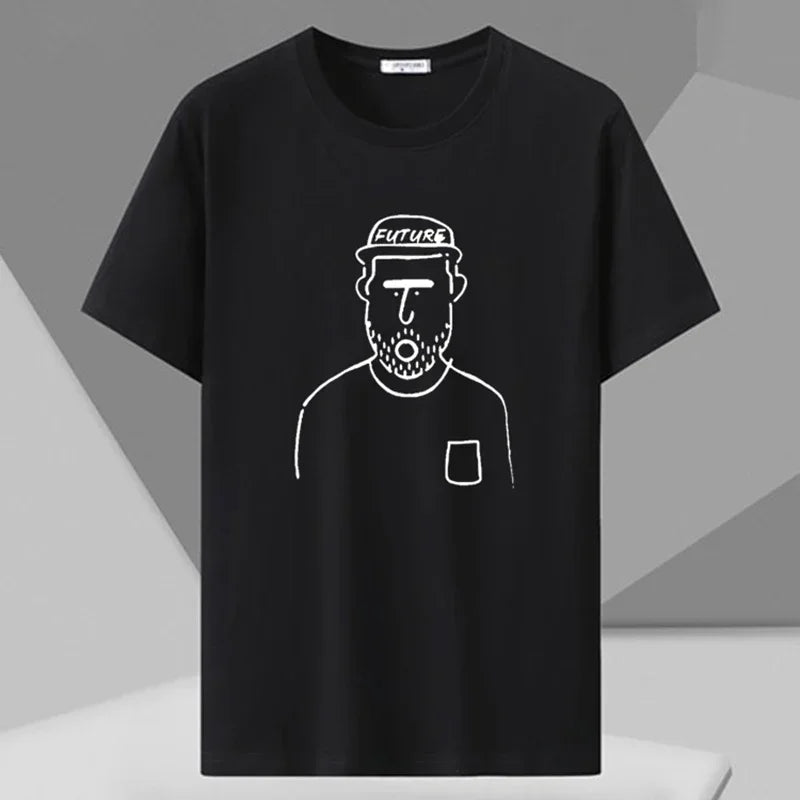 Men's Printed T-shirt Plus Size Black Tops 110-180kg 5XL 6XL 7XL 100% Cotton Loose Oversized Tees Big Size Men Clothing 티셔츠
