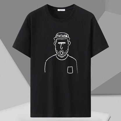Men's Printed T-shirt Plus Size Black Tops 110-180kg 5XL 6XL 7XL 100% Cotton Loose Oversized Tees Big Size Men Clothing 티셔츠