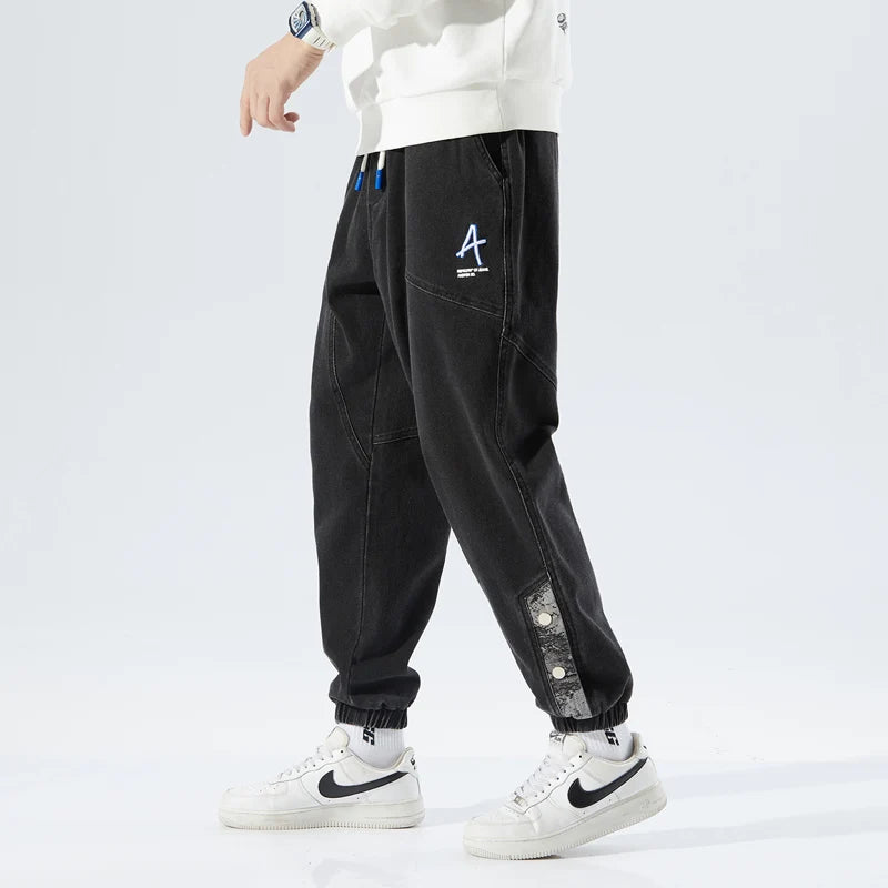 Spring Summer Men's Jogger Jeans Slight Stretch Denim Cargo Pants Black Blue Streetwear Baggy Jeans Trousers