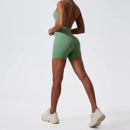 Two Pieces Yoga Set Women Gym Shorts Sports Suit Female Soften Skin-Friendly Activewear Beauty Back Women Sportswear
