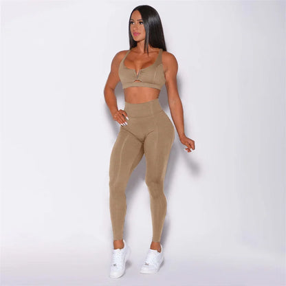 Yoga Set Two piece Hollow Sports Bra Cross Back High Waist Leggings Fitness Workout Women's Tracksuit Gym Outfits Clothing