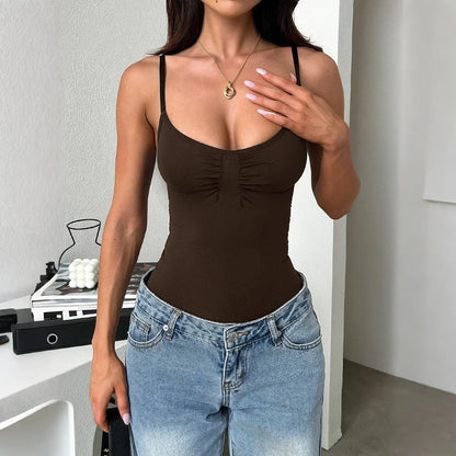 Sexy Spice Sling Strap Slim Vest Women's Clothing Solid Simple Basic Sexy Camisole Jumpsuit for Vacation