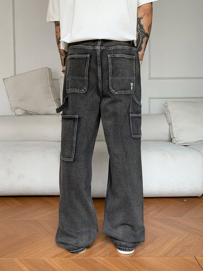 Retro Black Fashion Work Jeans Men Casual Straight-Leg Classic Work Denim Trousers Korean Brand Pant Men's Summer Pants