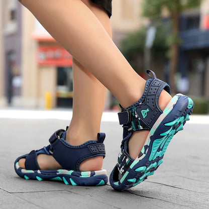 Summer Boys Sandals Casual Children Kids Rubber School Breathable Anti-Slip Beach Shoes Outdoor Anti-Bump Closed Toe Sandails