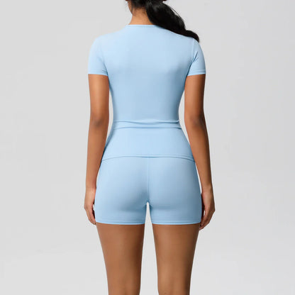 Workout Sportswear 2Pcs Piece Female Yoga Shirt Push Up Workout Clothes Women Outdoors Sport  High Waist  Fitness Sport Shorts