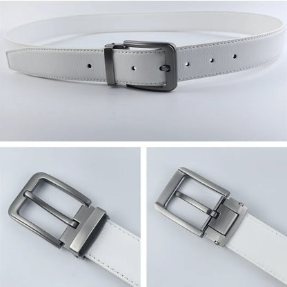 Korean version Golf white leather belt Pin buckle youth pants casual belt original belt for men and women