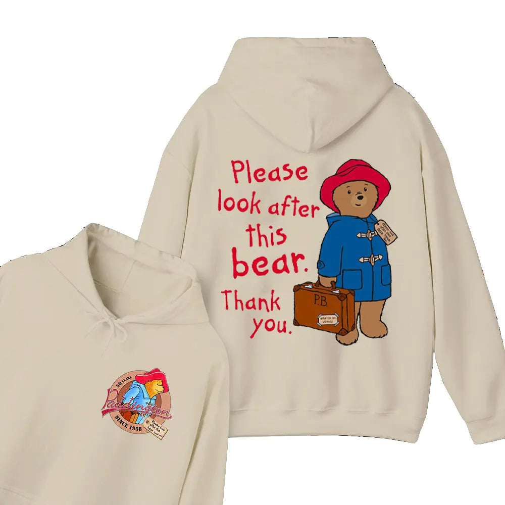 Moletom com Capuz Unissex com Estampa de Urso Paddington Fofo em Londres Novo, Moletom com Capuz Oversized, Primavera