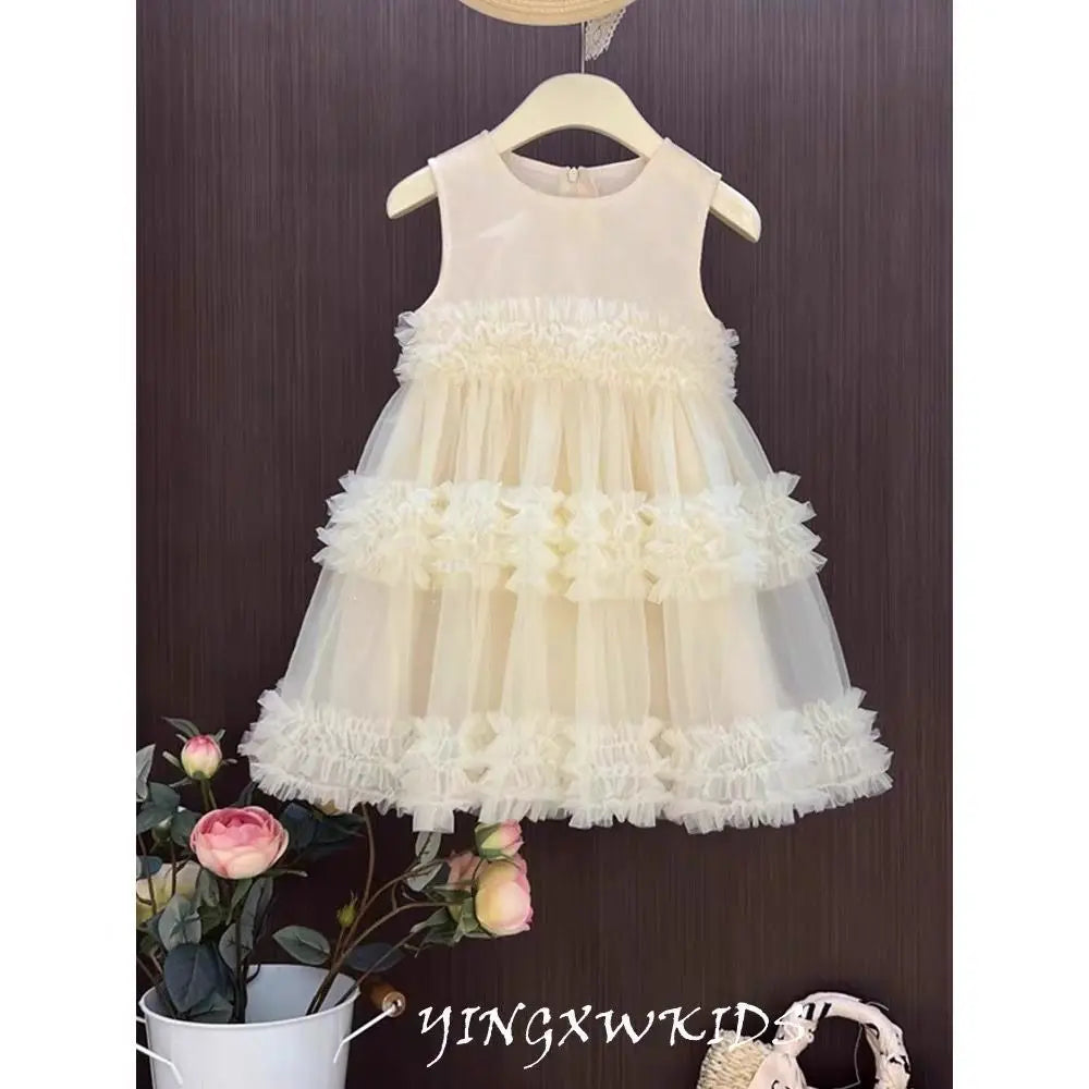 Girl's Dress Summer New Children's Sleeveless Yarn Dress Fluffy Dress Girl's Fashionable Baby Princess Dress