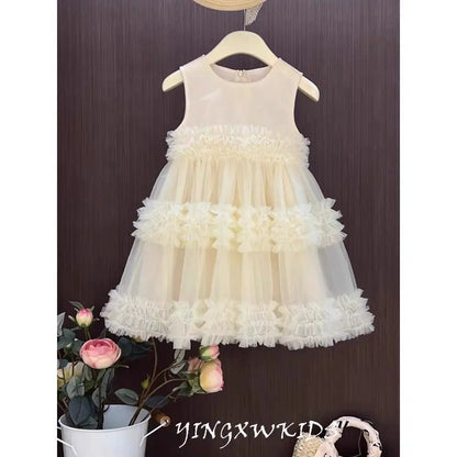 Girl's Dress Summer New Children's Sleeveless Yarn Dress Fluffy Dress Girl's Fashionable Baby Princess Dress