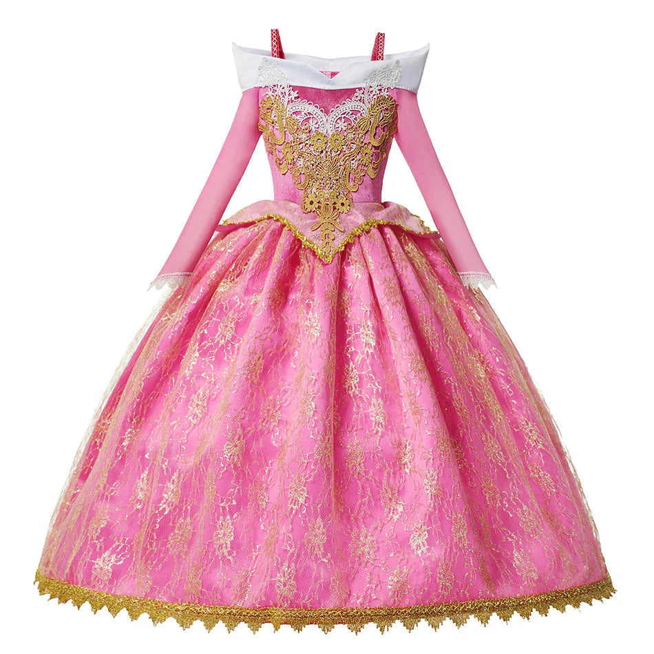 Luxury Girls Princess Costume Ball Gown Dress Fancy Birthday Carnival Party Off Shoulder Golden Applique Children Outfits Dress