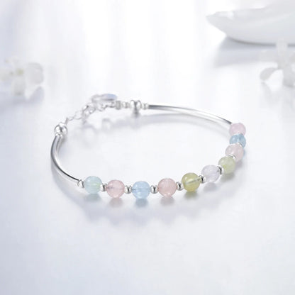 925 Sterling Silver Colorful Beads Crystal Charms Bracelet Fashion New Luxury Bangle Chain For Women Party Jewelry