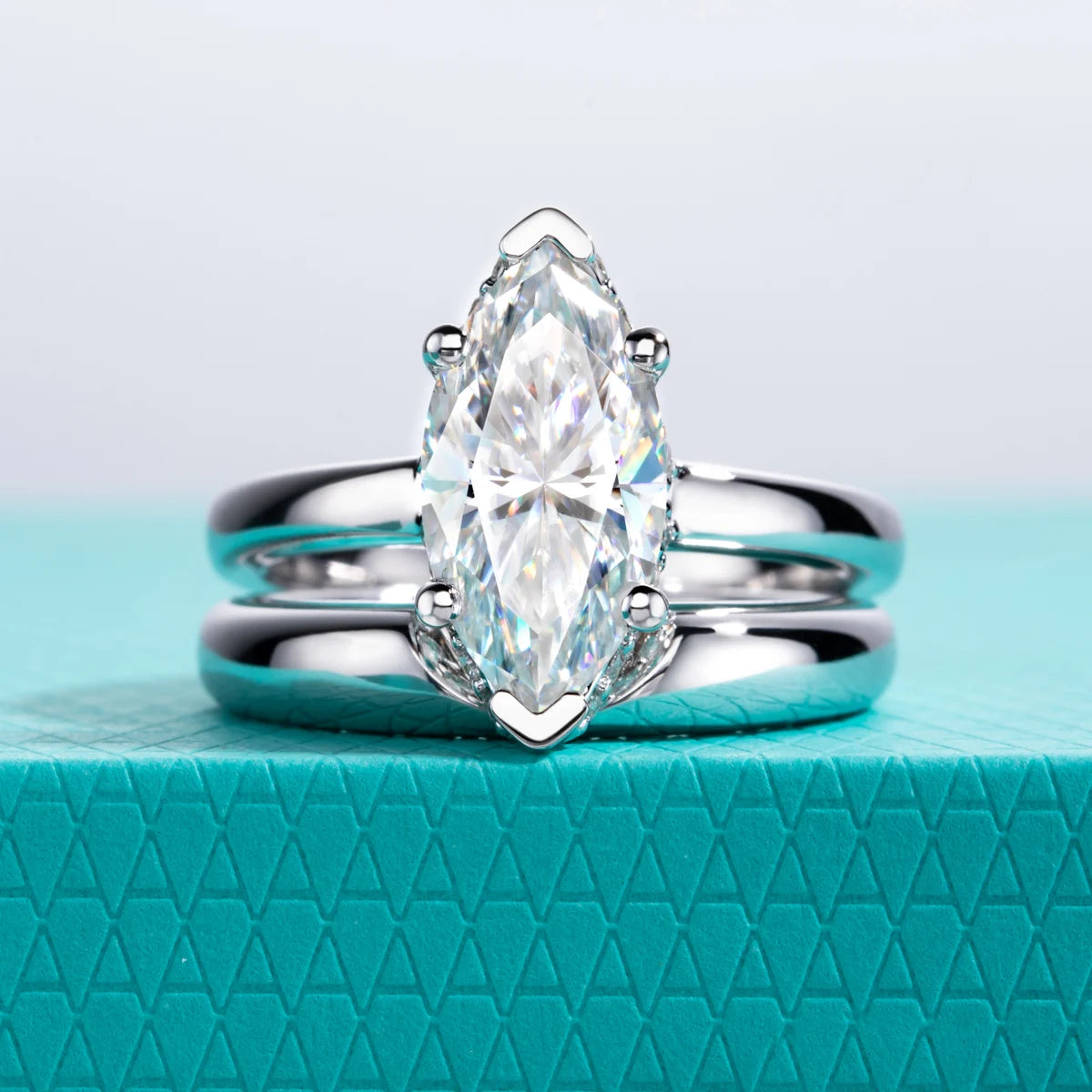 3ct Marquise Cut Moissanite Wedding Bands Ring 18k Gold Plated 925 Sterling Silver Solitaire Bridal Rings Set for Women
