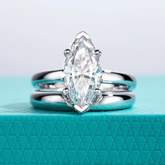 3ct Marquise Cut Moissanite Wedding Bands Ring 18k Gold Plated 925 Sterling Silver Solitaire Bridal Rings Set for Women