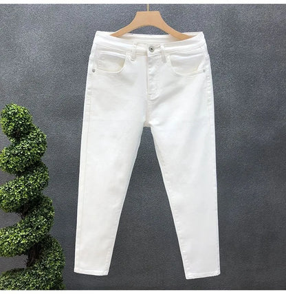 2023 Spring and Autumn New Classic Fashion Solid Color Elastic Casual Jeans Men's Comfortable High-Quality Small Foot Pants 36