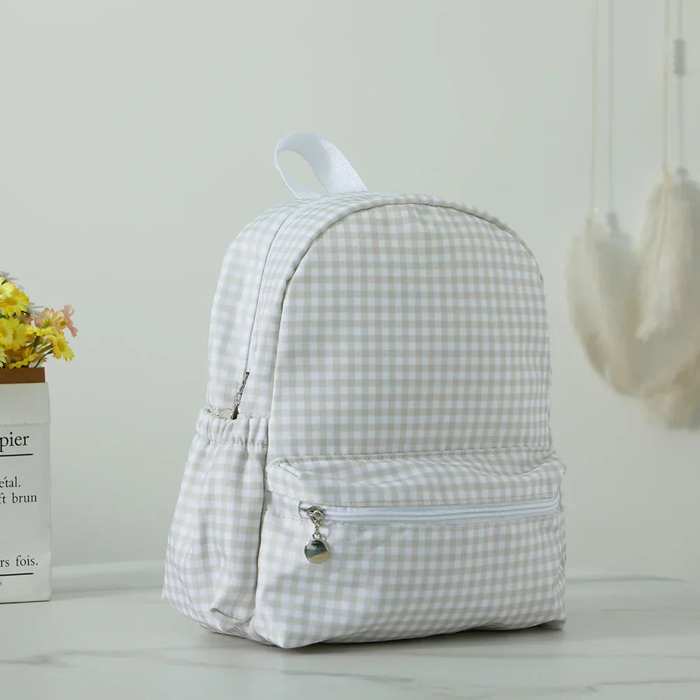 Plaid Backpack For Girls Boys Floral Waterproof Nylon Schoolbag Durable Lightweight Book Bag For Students