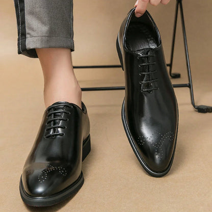 Classic Dress Leather Men Derby Shoes Formal Pointed Toe Business Leather Shoes Oxford Lace Up Anti SlipOffice Daily Shoes