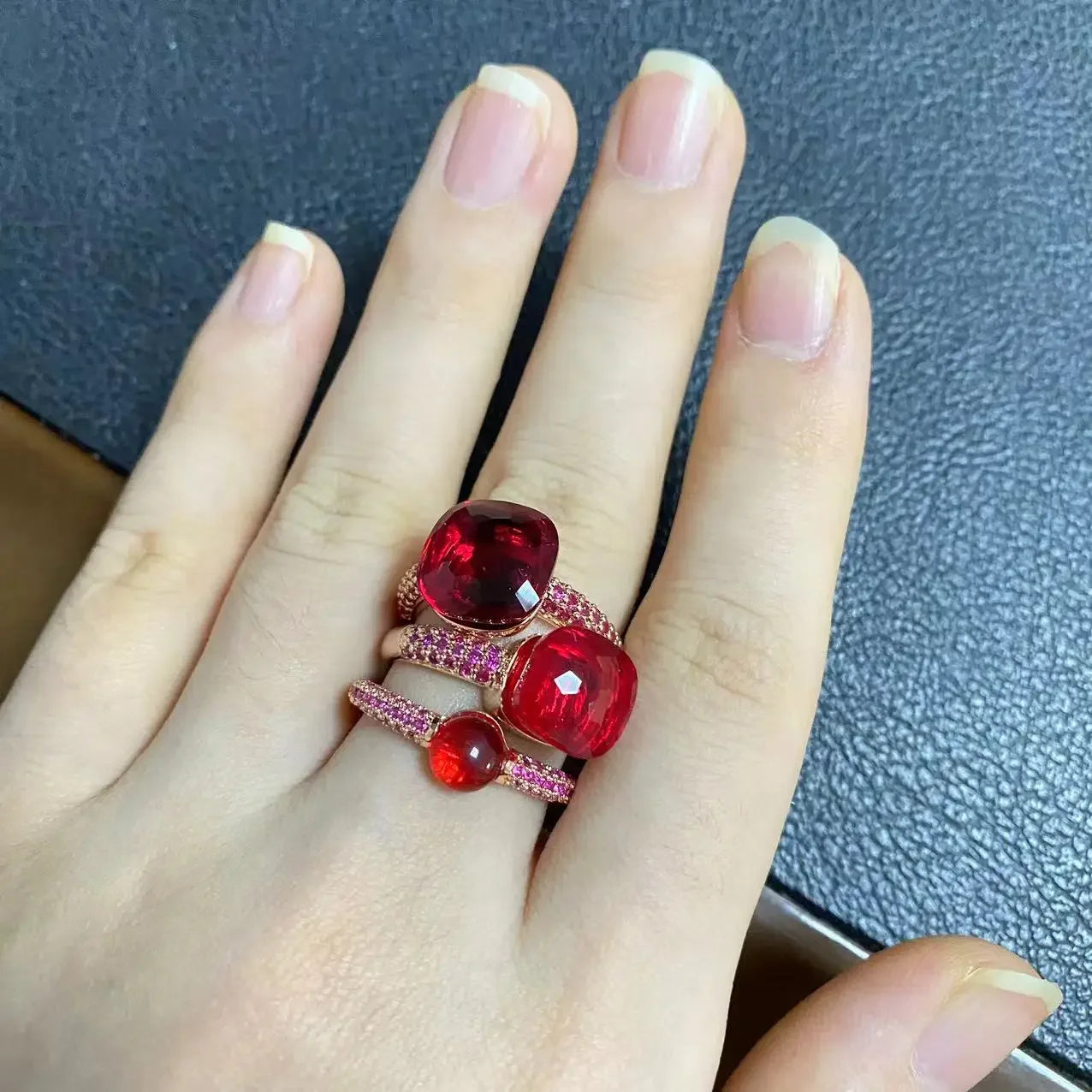 Conjunto de 3 anéis empilháveis ​​Nudo para mulheres, conjunto com cores mistas, cristais tipo bala incrustados, zircônia, ametista, topázio azul, joia redonda, presente