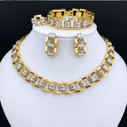 Conjunto de Joias de Alta Qualidade para Mulheres Dubai Nigéria Joias de Festa Colar Brincos Pulseira e Anel Presente para Festa de Casamento