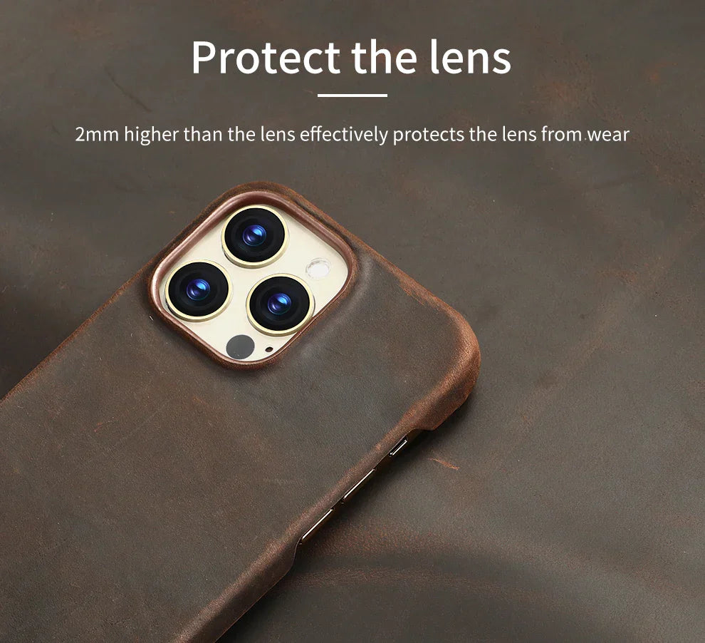 Magsafe Case for iPhone 17 Air 16 15 Pro Max Retro Luxury Full Grain Cowhide Genuine Oiled PULL-UP Leather Magnetic Cover