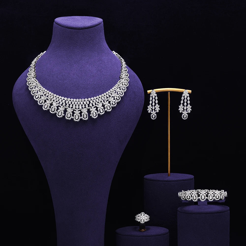 Bridal Zirconia Full Jewelry Set for Ladies Party Luxury Dubai Nigeria CZ Crystal Wedding Necklace Set