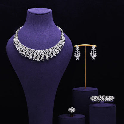 Bridal Zirconia Full Jewelry Set for Ladies Party Luxury Dubai Nigeria CZ Crystal Wedding Necklace Set