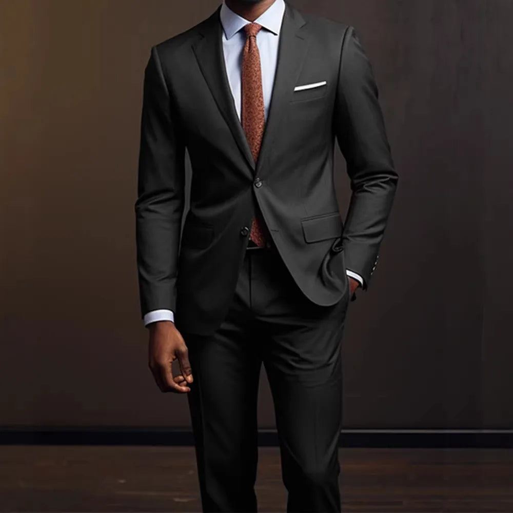 Casual Slim Fit Wedding Groomsmen Suit Set Men's Business Cotton Blend Fashion Urban Two Piece Suit Lightweight Autumn Wear