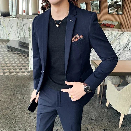 S-7XL Jacket + Pants / Luxurious High -end Brand Solid Color Men's Casual Business Slim Suit Two -piece Suit Groom Wedding Suit