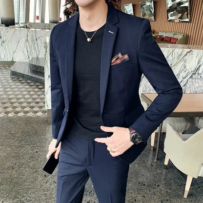 S-7XL Jacket + Pants / Luxurious High -end Brand Solid Color Men's Casual Business Slim Suit Two -piece Suit Groom Wedding Suit