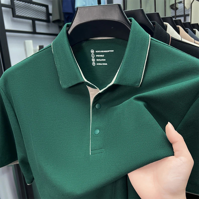 High quality 100% cotton solid color short sleeve polo shirt unique button men summer breathable comfort texture lapel T-shirt