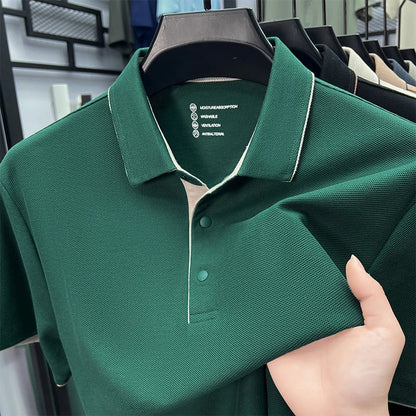 High quality 100% cotton solid color short sleeve polo shirt unique button men summer breathable comfort texture lapel T-shirt
