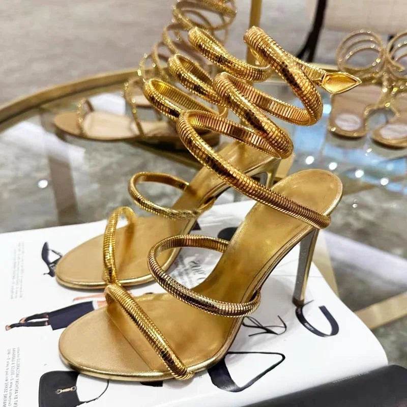 Sexy Crystal Ankle Strap Heels Sandals Women Summer Street Style Open Toe Thin High Heels Party Banquet Prom Luxury Shoe