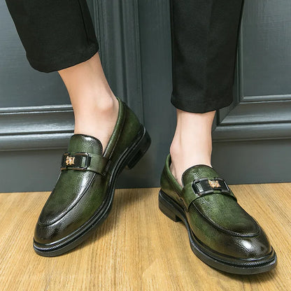 Original Design Dress Shoes For Men Business Casual Leather Formal Shoes Man Fashion Green Comfortable Slip-on Men's Social Shoe