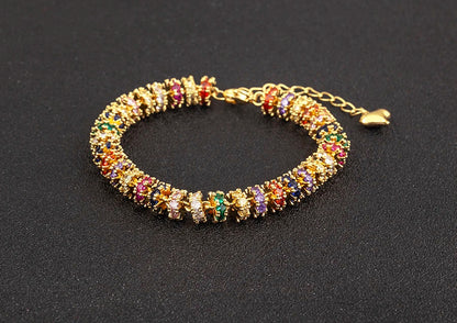 Fashion Gold Plated Chain Bead Bracelet for Women Colorful Crystal Zircon Heart Shape Charm Wedding Party Jewelry Gifts
