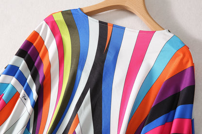 Fashion 2024 Spring Summer New Style Bohemia Casual Dresses O-Neck Batwing Sleeve Striped Printed Irregularity Loose Dress