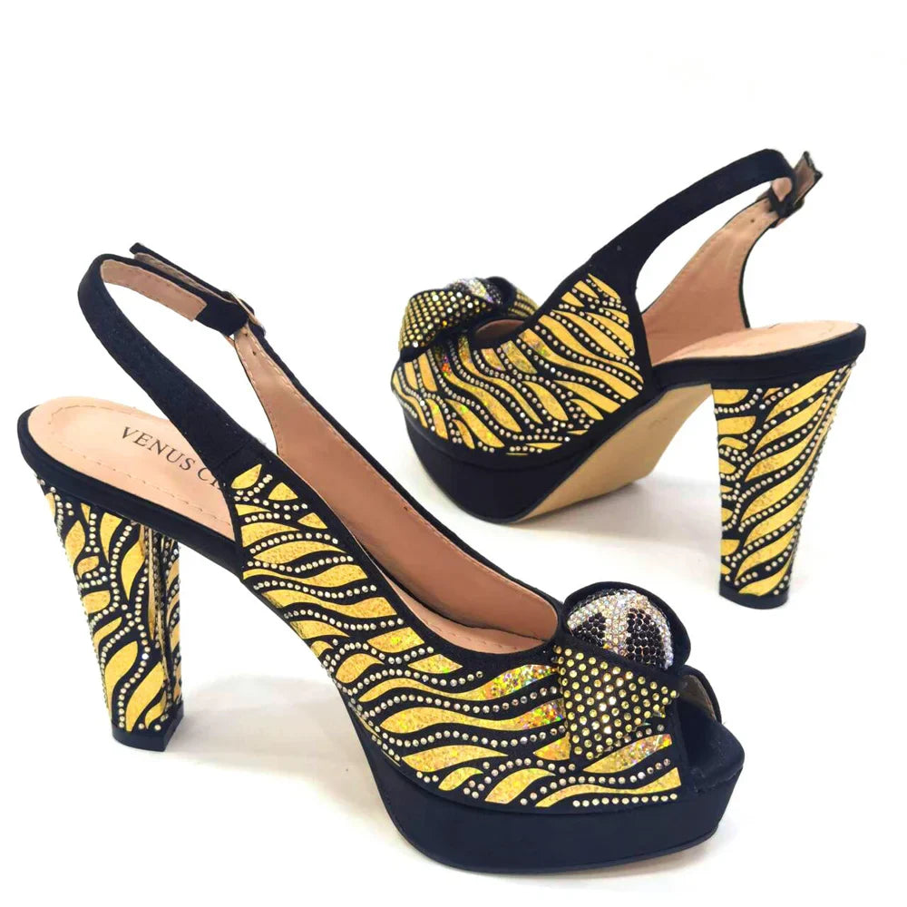 Elegant Fashion Peep Toe High Heels Laser-striped Sequin Rhinestone Women's Party Shoes and Bags 2026 Italian Design