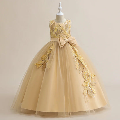Elegant Party Bridesmaids Girls Dresses Summer Bow Flower Wedding Princess Prom Dress for Girl Tulle Evening Christmas Costumes