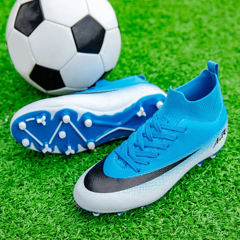 High-Top Leather AG Studded Soccer Cleats, Anti-Slip for Grass Field, Youth & Adult Men Women Training World Cup Style