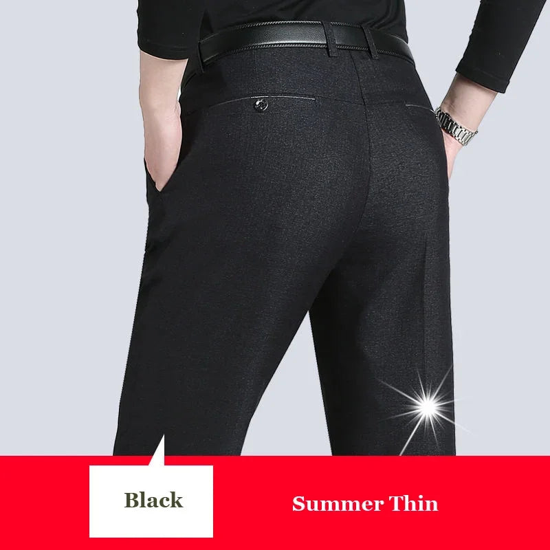 Autumn Summer New Men's Slim Business Pants Fashion Stretch Thicken Casual Trousers Brand Solid Pant Black Navy Plus Size GOZBKF