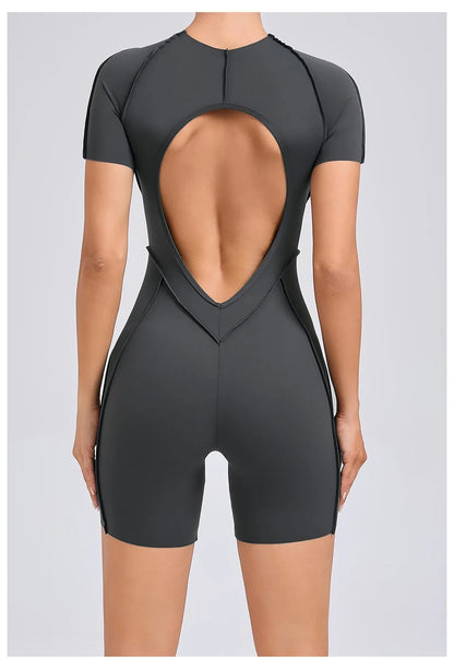 Women's High Elasticity Sports Bodysuit Kit Yoga Fitness Jumpsuit Open Back Hip-Lift Outdoors Gym Workout Sexy Fitness Outfit